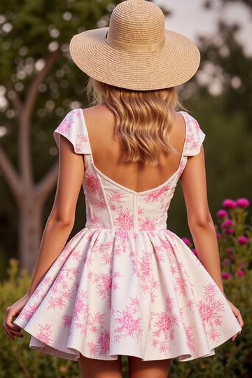 White Floral Corset Short A Line Short Cocktail Dress